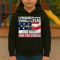 Proudly Stand For The Flag And Kneel For The Cross Kids Hoodie thumb 3