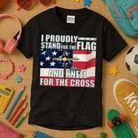 Proudly Stand For The Flag And Kneel For The Cross Kids T-Shirt thumb 3