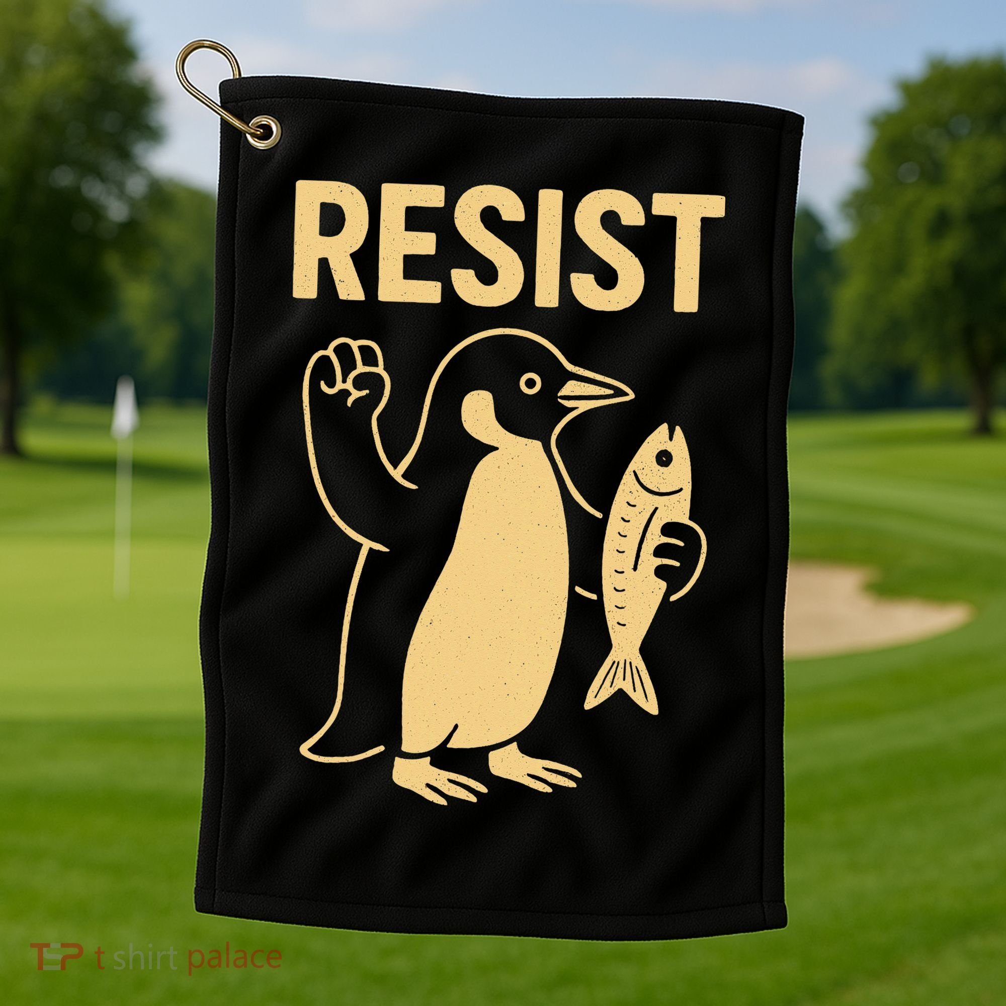 Penguin Resist Penguins Protest Against Tariffs Gift Golf Towel