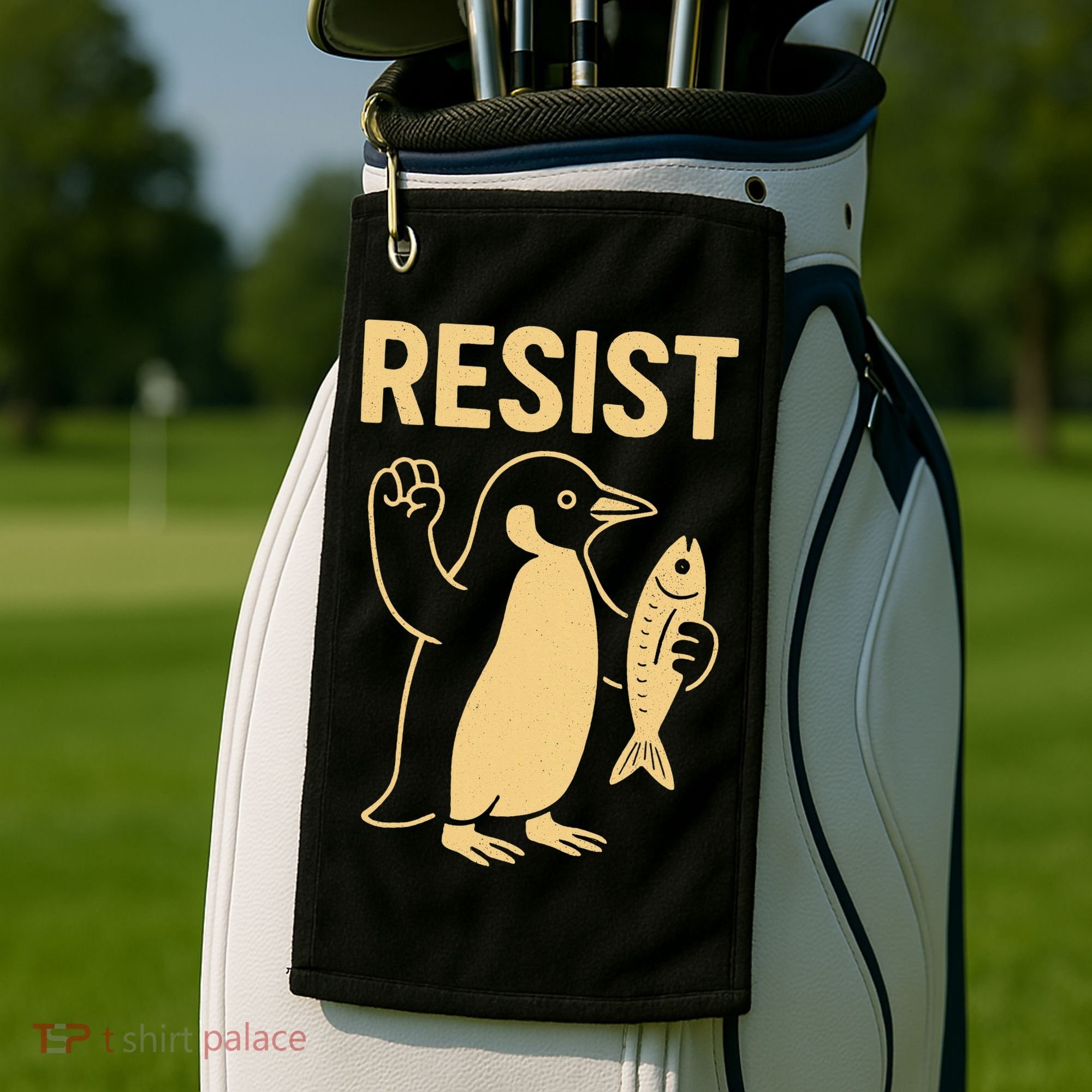 Penguin Resist Penguins Protest Against Tariffs Gift Golf Towel