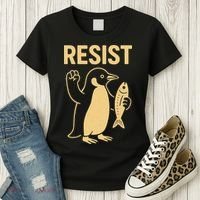 Penguin Resist Penguins Protest Against Tariffs Gift Women's T-Shirt thumb 3