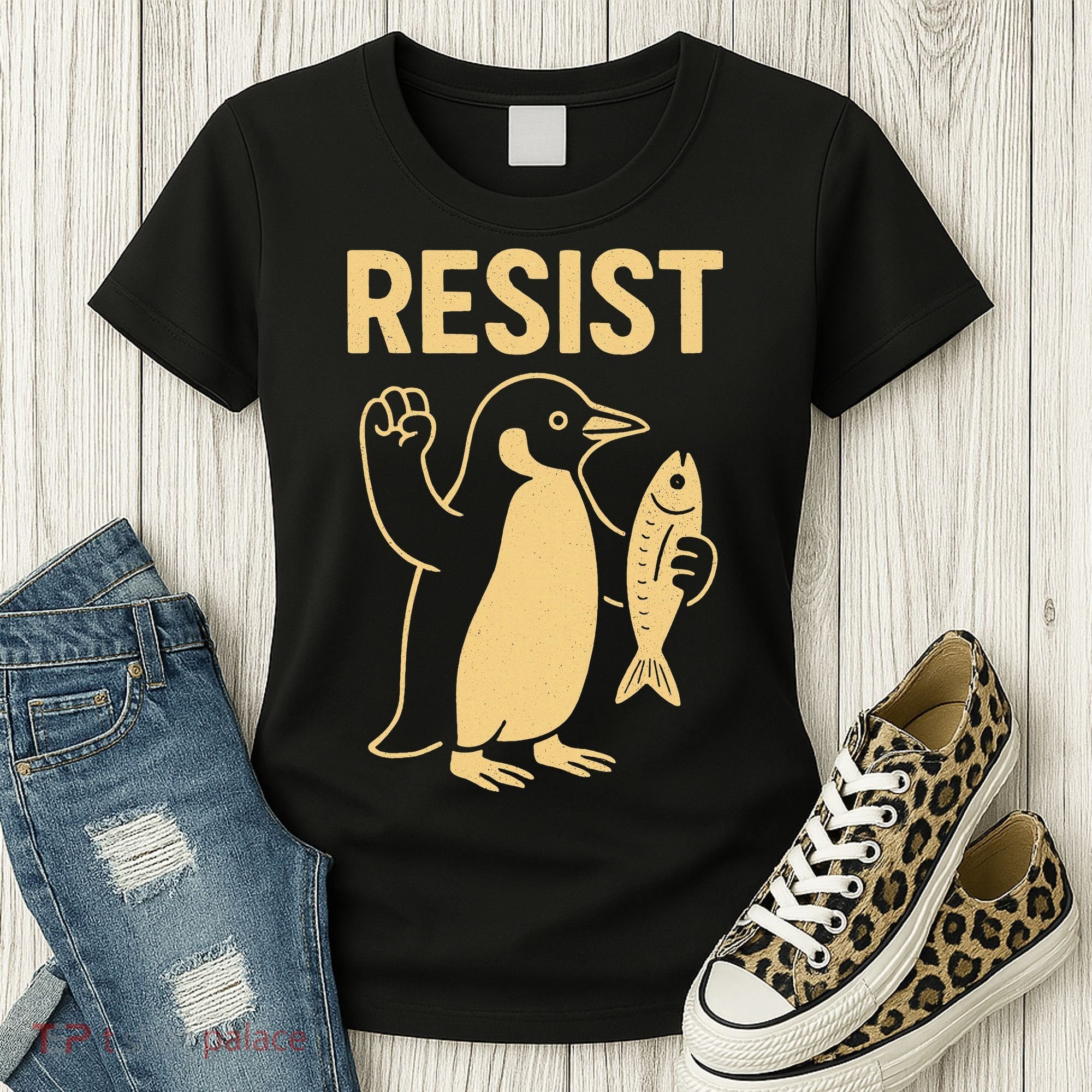 Penguin Resist Penguins Protest Against Tariffs Gift Women's T-Shirt