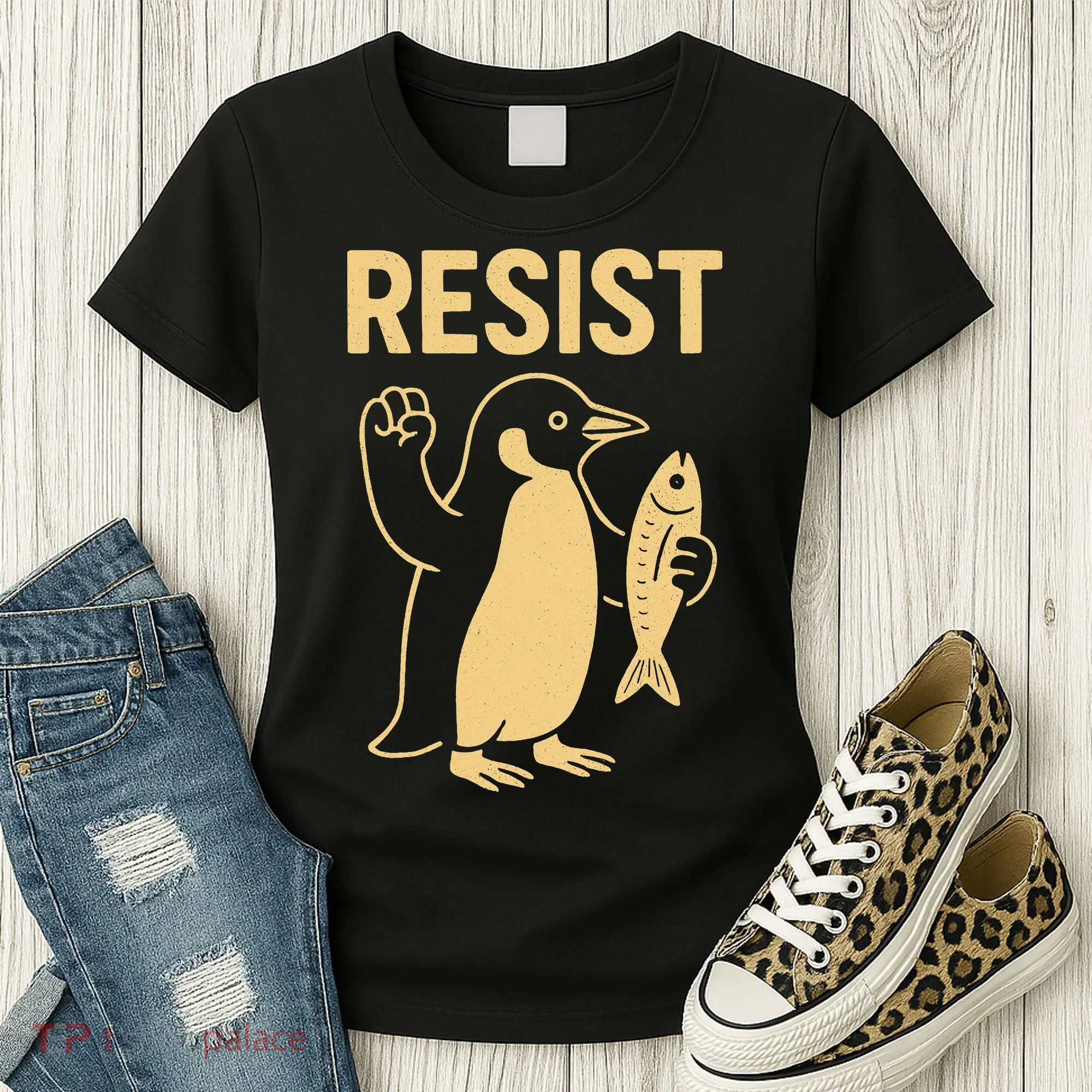 Penguin Resist Penguins Protest Against Tariffs Gift Women's T-Shirt