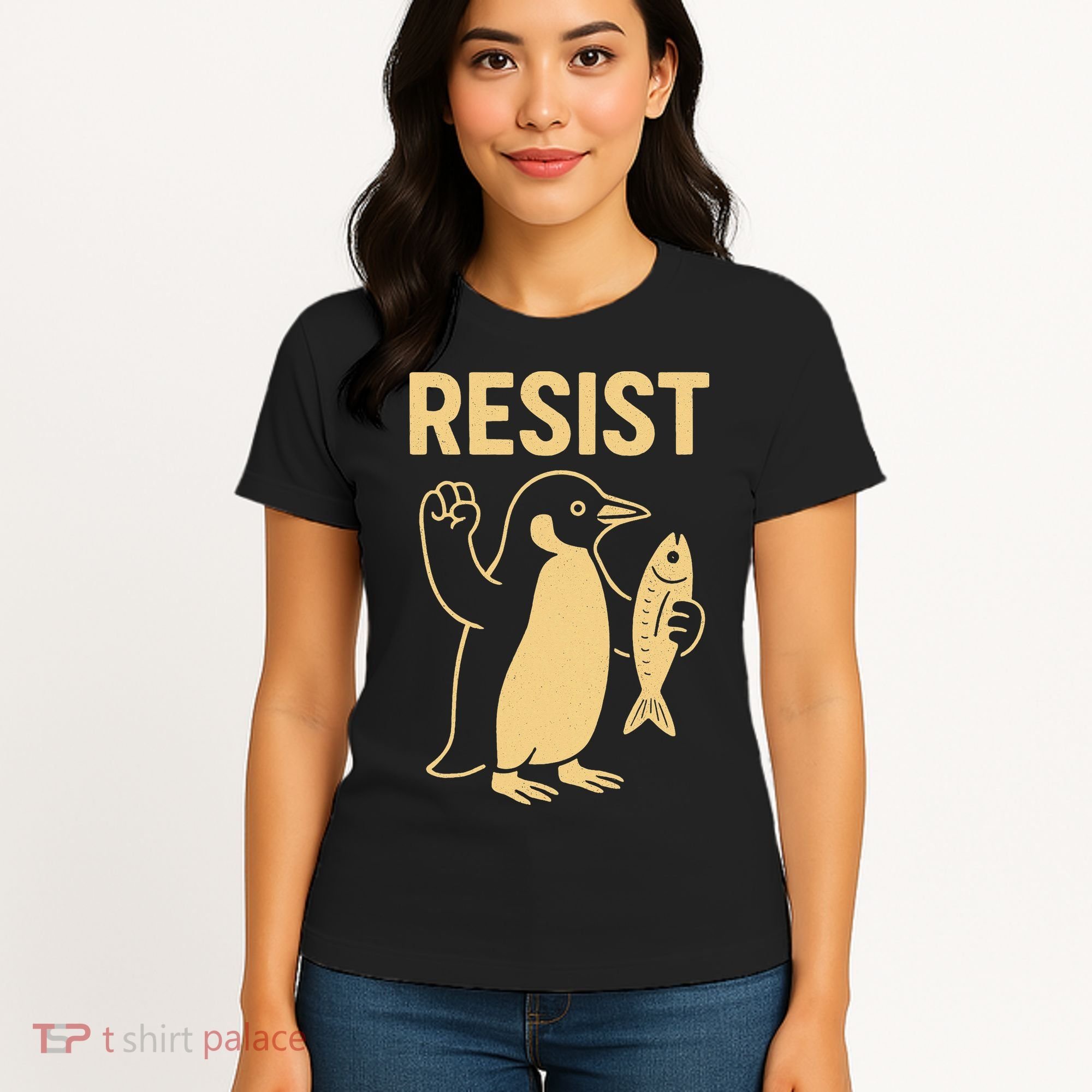 Penguin Resist Penguins Protest Against Tariffs Gift Women's T-Shirt