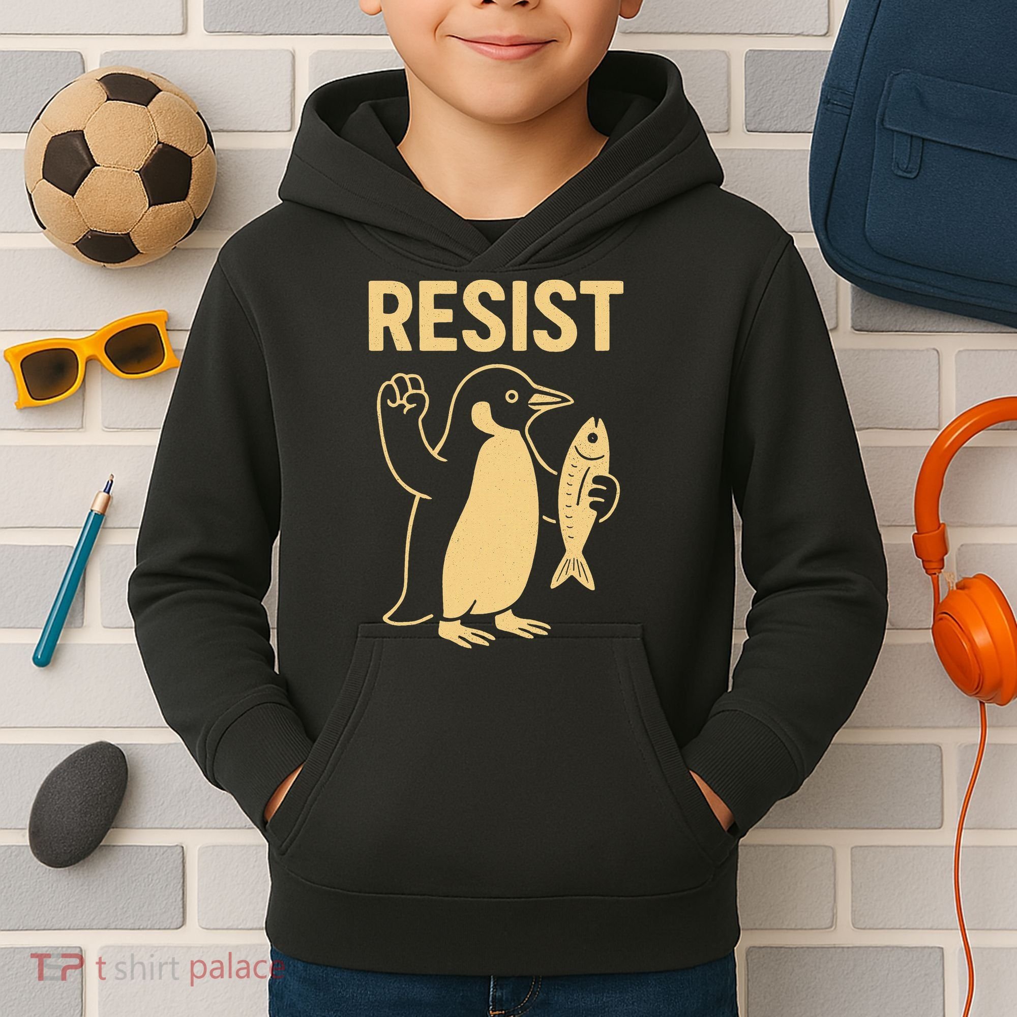 Penguin Resist Penguins Protest Against Tariffs Gift Kids Hoodie