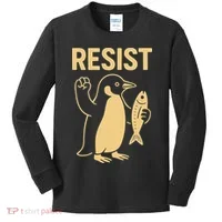 Penguin Resist Penguins Protest Against Tariffs Gift Kids Long Sleeve Shirt thumb 0