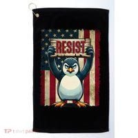 Penguin Resist Penguins Protest Against Tariffs Golf Towel thumb 0