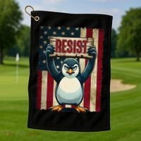 Penguin Resist Penguins Protest Against Tariffs Golf Towel thumb 1