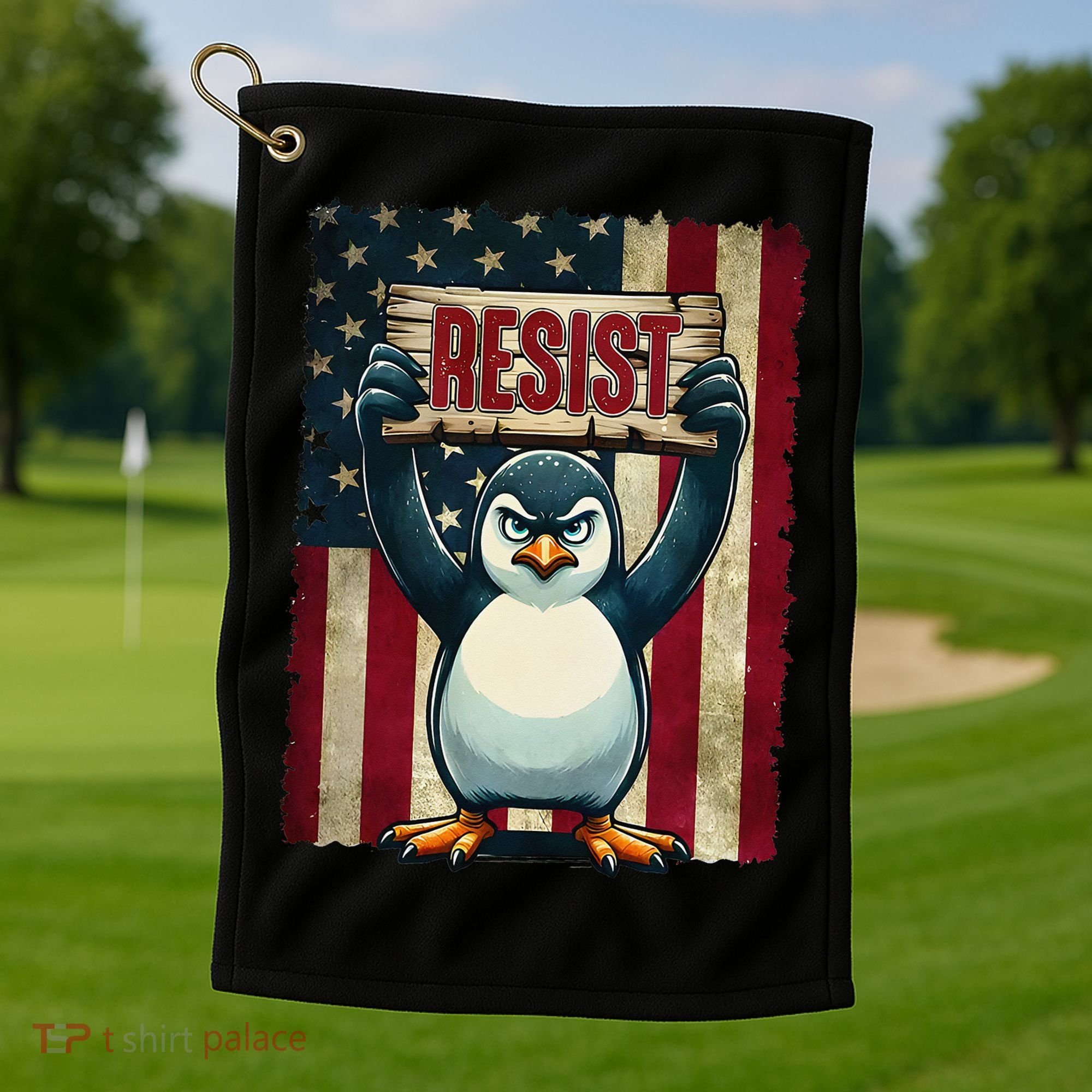 Penguin Resist Penguins Protest Against Tariffs Golf Towel