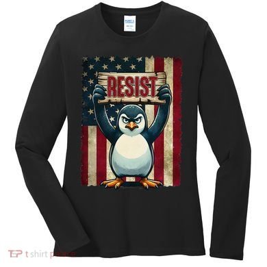 Penguin Resist Penguins Protest Against Tariffs Women's Long Sleeve Shirt