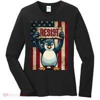 Penguin Resist Penguins Protest Against Tariffs Women's Long Sleeve Shirt thumb 0