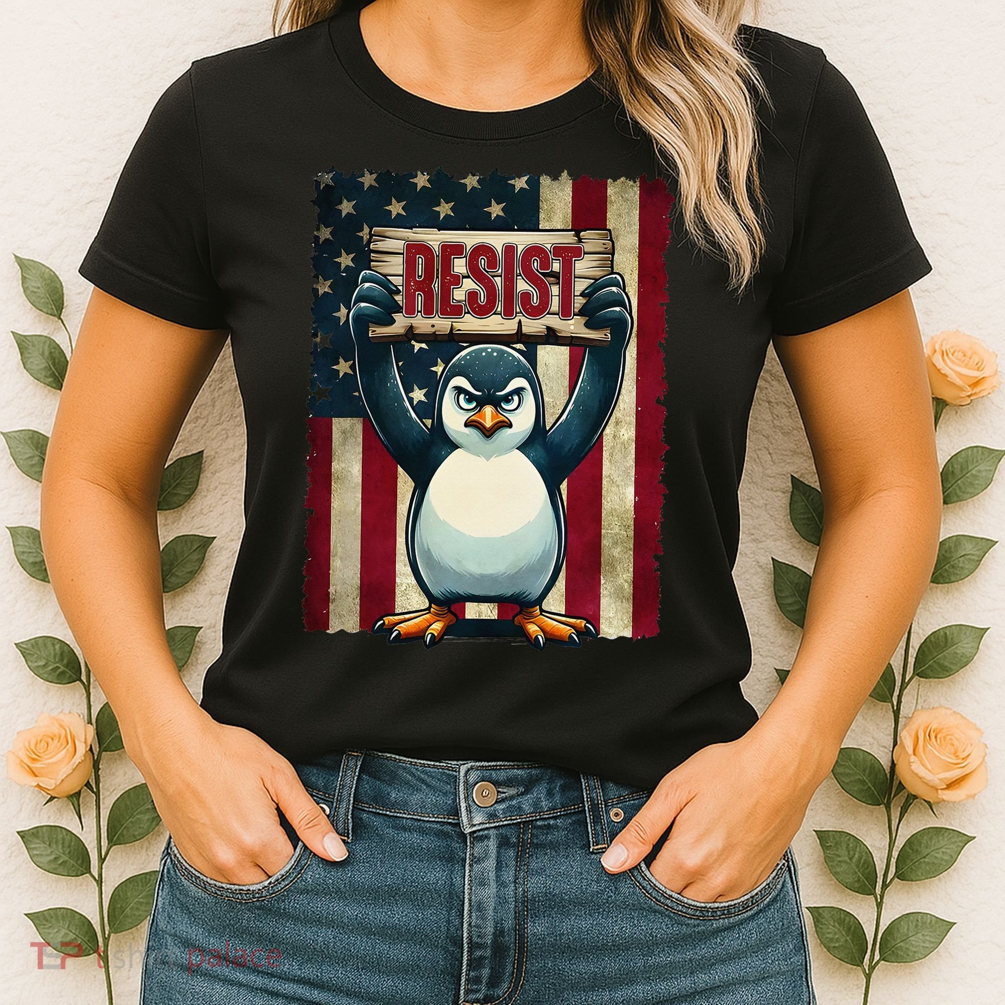 Penguin Resist Penguins Protest Against Tariffs Women's T-Shirt