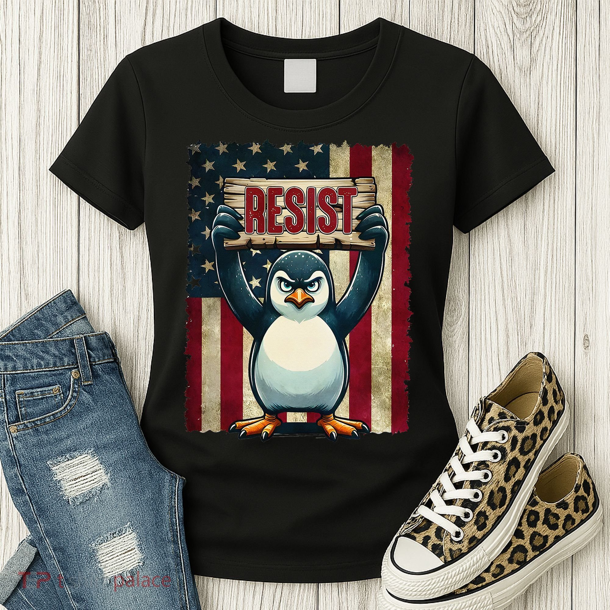 Penguin Resist Penguins Protest Against Tariffs Women's T-Shirt