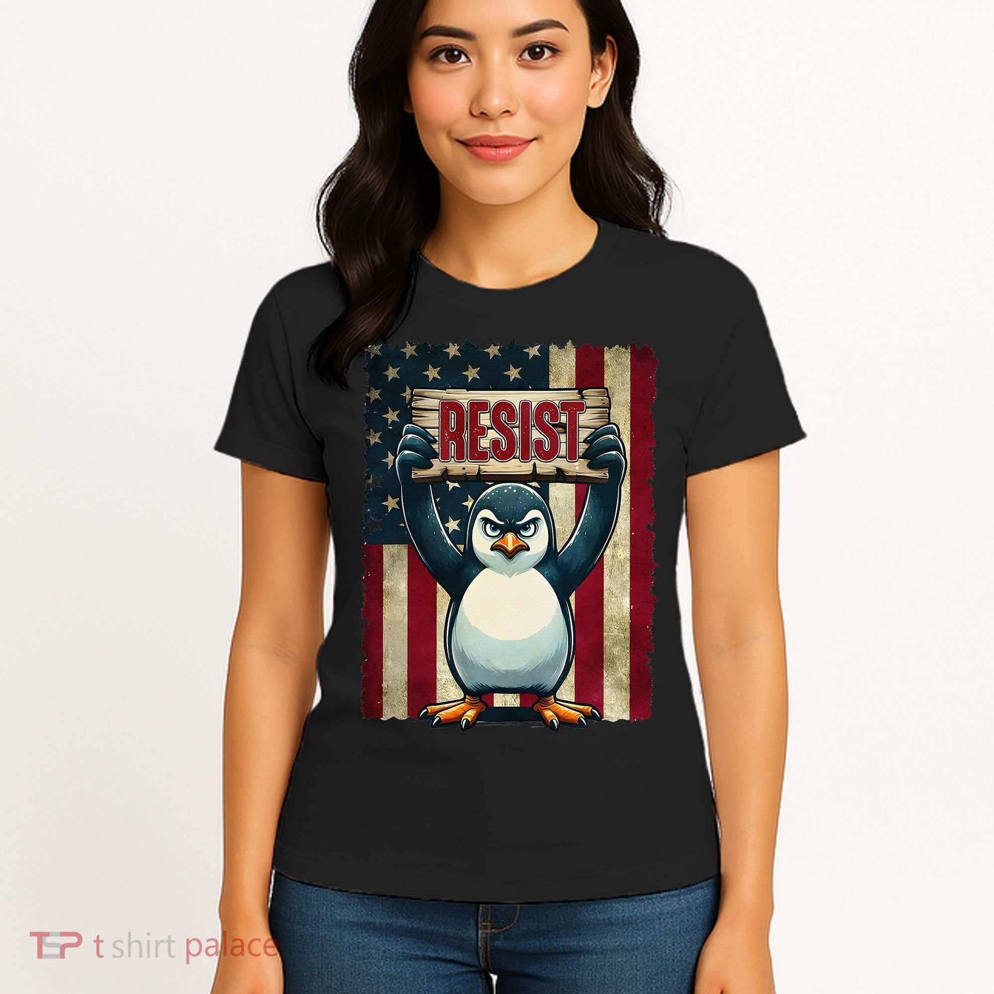 Penguin Resist Penguins Protest Against Tariffs Women's T-Shirt