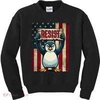 Penguin Resist Penguins Protest Against Tariffs Kids Sweatshirt thumb 0