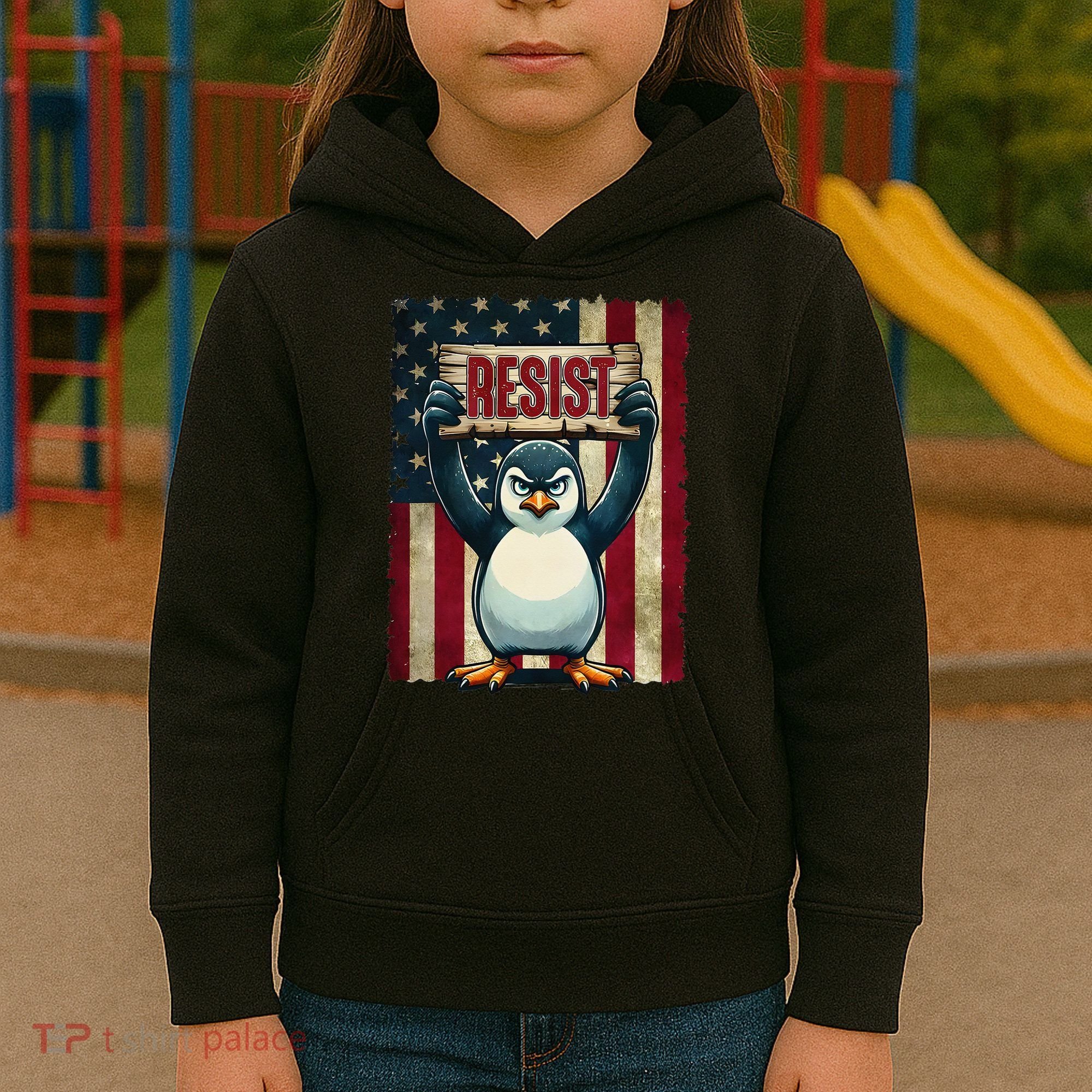 Penguin Resist Penguins Protest Against Tariffs Kids Hoodie