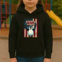 Penguin Resist Penguins Protest Against Tariffs Kids Hoodie thumb 3