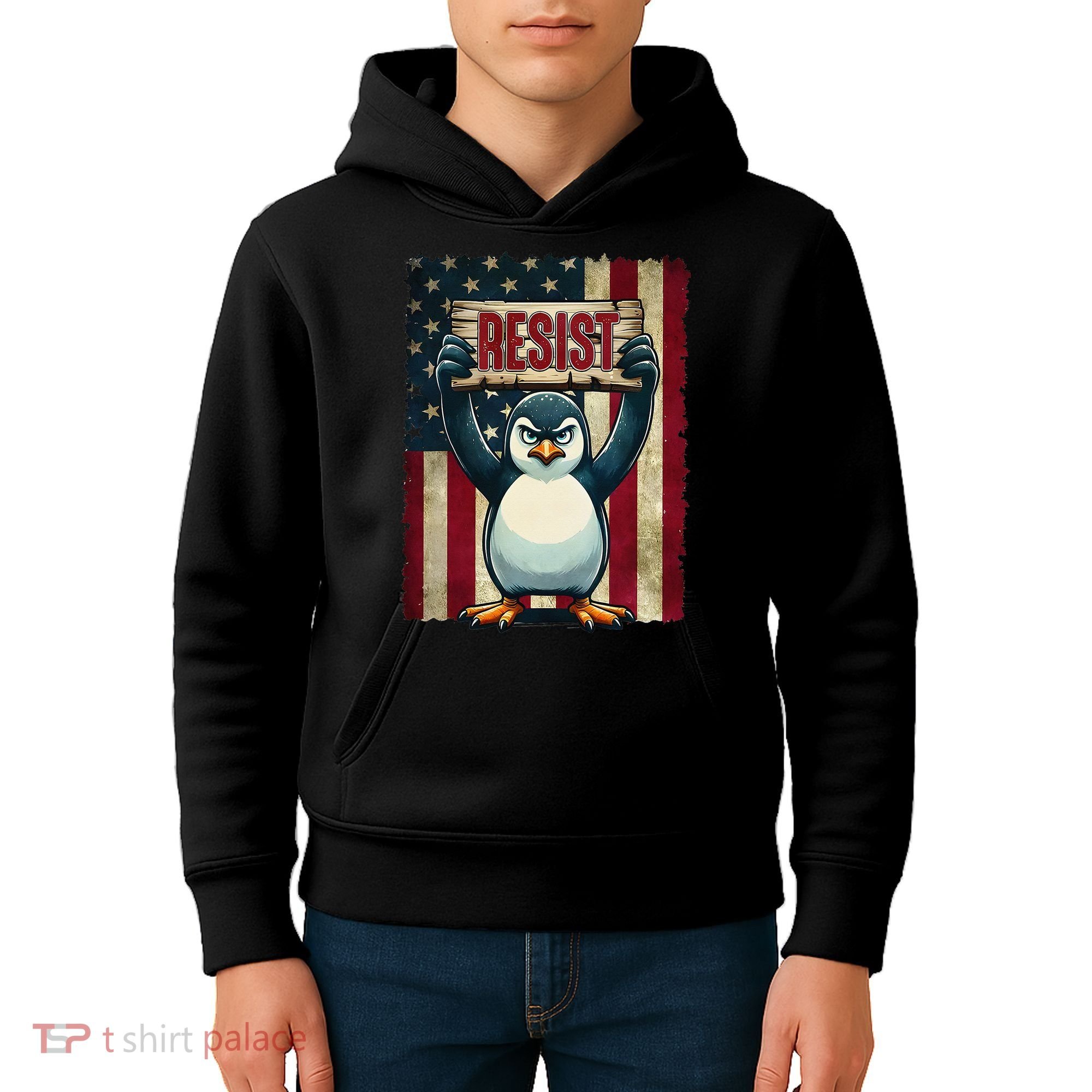 Penguin Resist Penguins Protest Against Tariffs Kids Hoodie