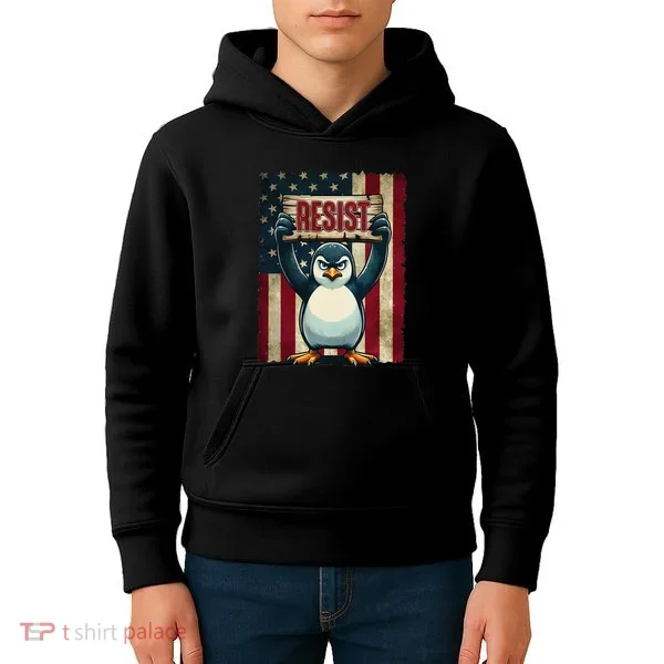 Penguin Resist Penguins Protest Against Tariffs Kids Hoodie