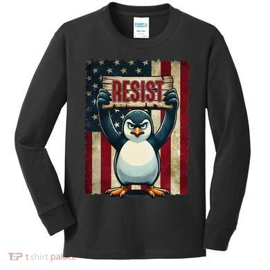 Penguin Resist Penguins Protest Against Tariffs Kids Long Sleeve Shirt