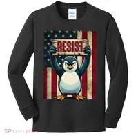 Penguin Resist Penguins Protest Against Tariffs Kids Long Sleeve Shirt thumb 0