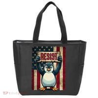 Penguin Resist Penguins Protest Against Tariffs Tote Bag thumb 0