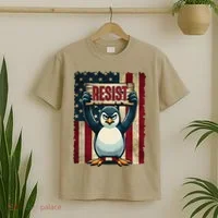 Penguin Resist Penguins Protest Against Tariffs T-Shirt thumb 2