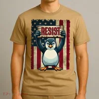 Penguin Resist Penguins Protest Against Tariffs T-Shirt thumb 3