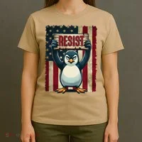 Penguin Resist Penguins Protest Against Tariffs T-Shirt thumb 4