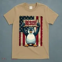 Penguin Resist Penguins Protest Against Tariffs T-Shirt thumb 5