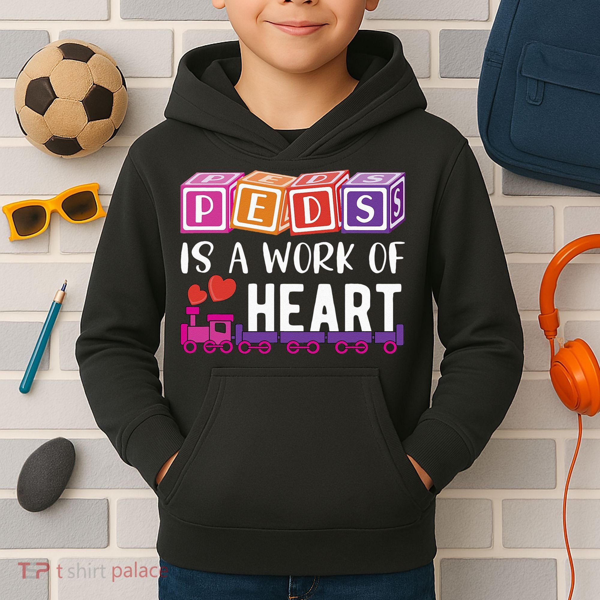 Pediatrician RN Pediatric Nurse PEDS Is A Work Of Heart Kids Hoodie