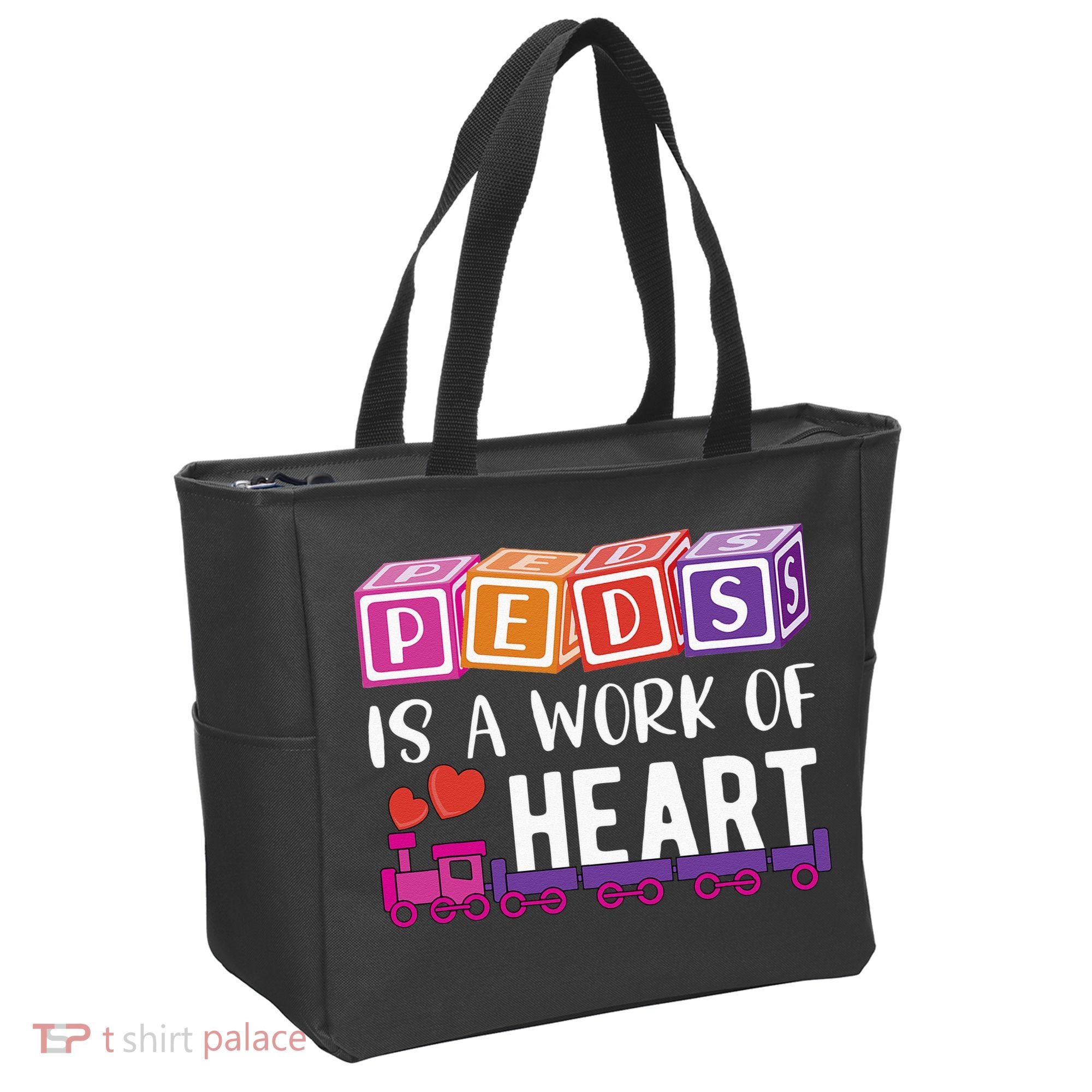 Pediatrician RN Pediatric Nurse PEDS Is A Work Of Heart Tote Bag