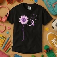 Purple Ribbon Pancreatic Cancer Awareness Kids T-Shirt thumb 3