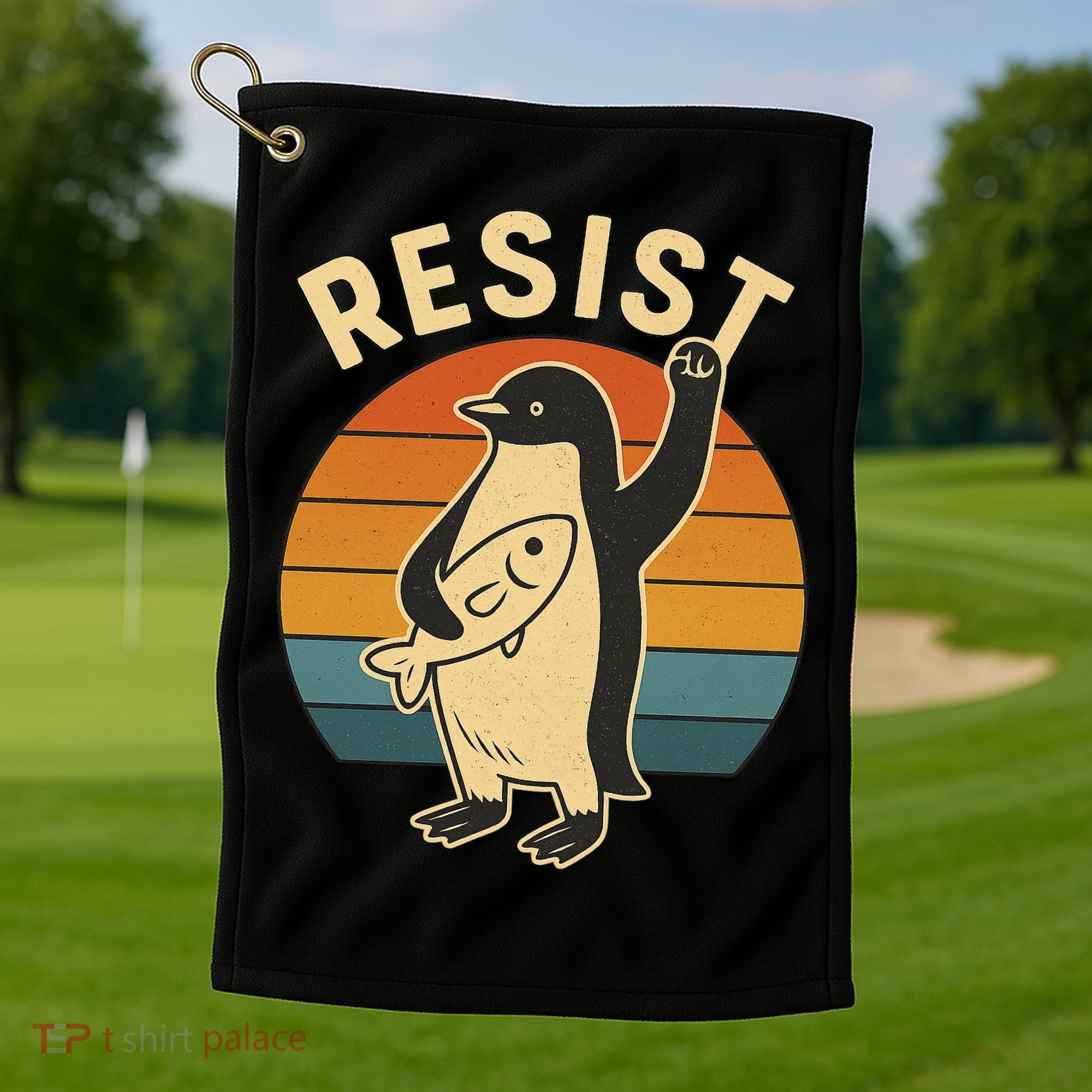 Penguin Resist Protest Against Tariffs Golf Towel