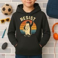 Penguin Resist Protest Against Tariffs Kids Hoodie thumb 2