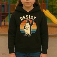 Penguin Resist Protest Against Tariffs Kids Hoodie thumb 3