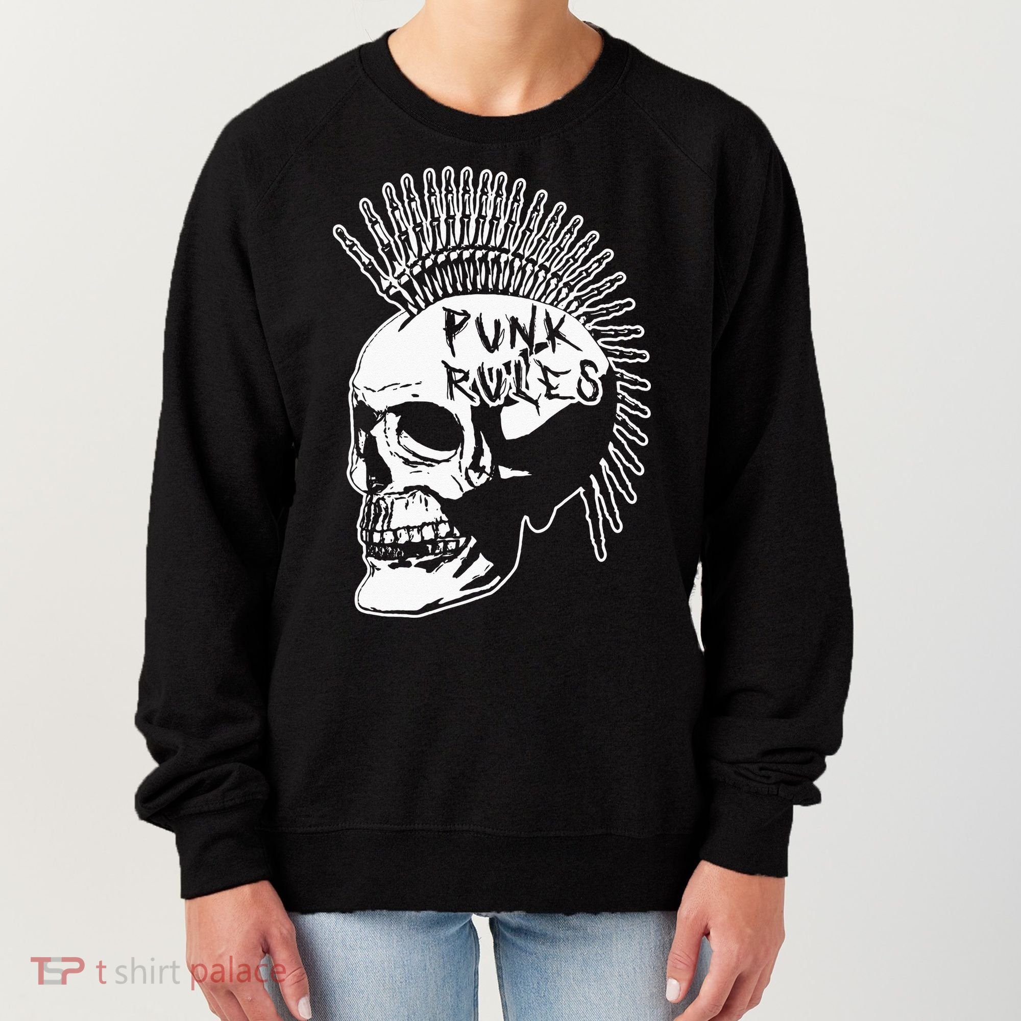 Punk Rock Rules Heavy Metal Skull Punker Rocker Mohawk Music Women's Sweatshirt