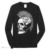 Punk Rock Rules Heavy Metal Skull Punker Rocker Mohawk Music Long Sleeve Shirt thumb 0