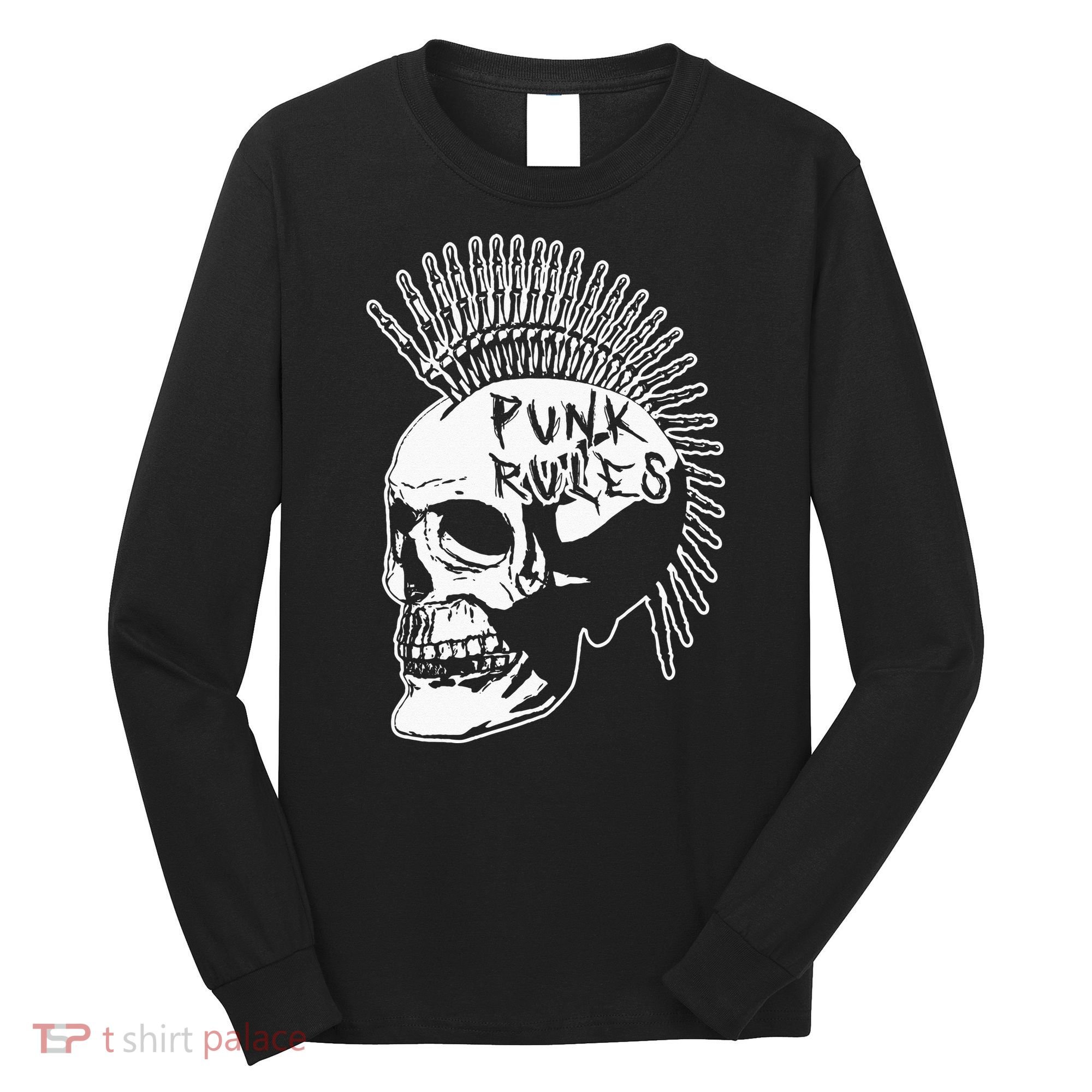 Punk Rock Rules Heavy Metal Skull Punker Rocker Mohawk Music Long Sleeve Shirt