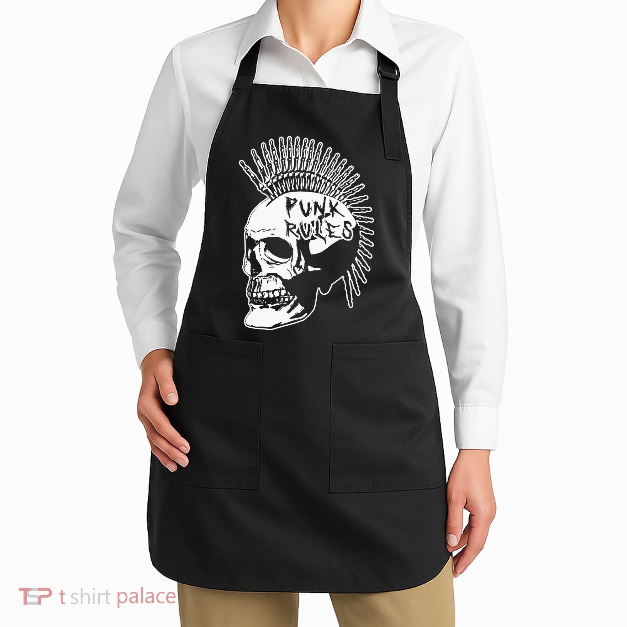 Punk Rock Rules Heavy Metal Skull Punker Rocker Mohawk Music Apron