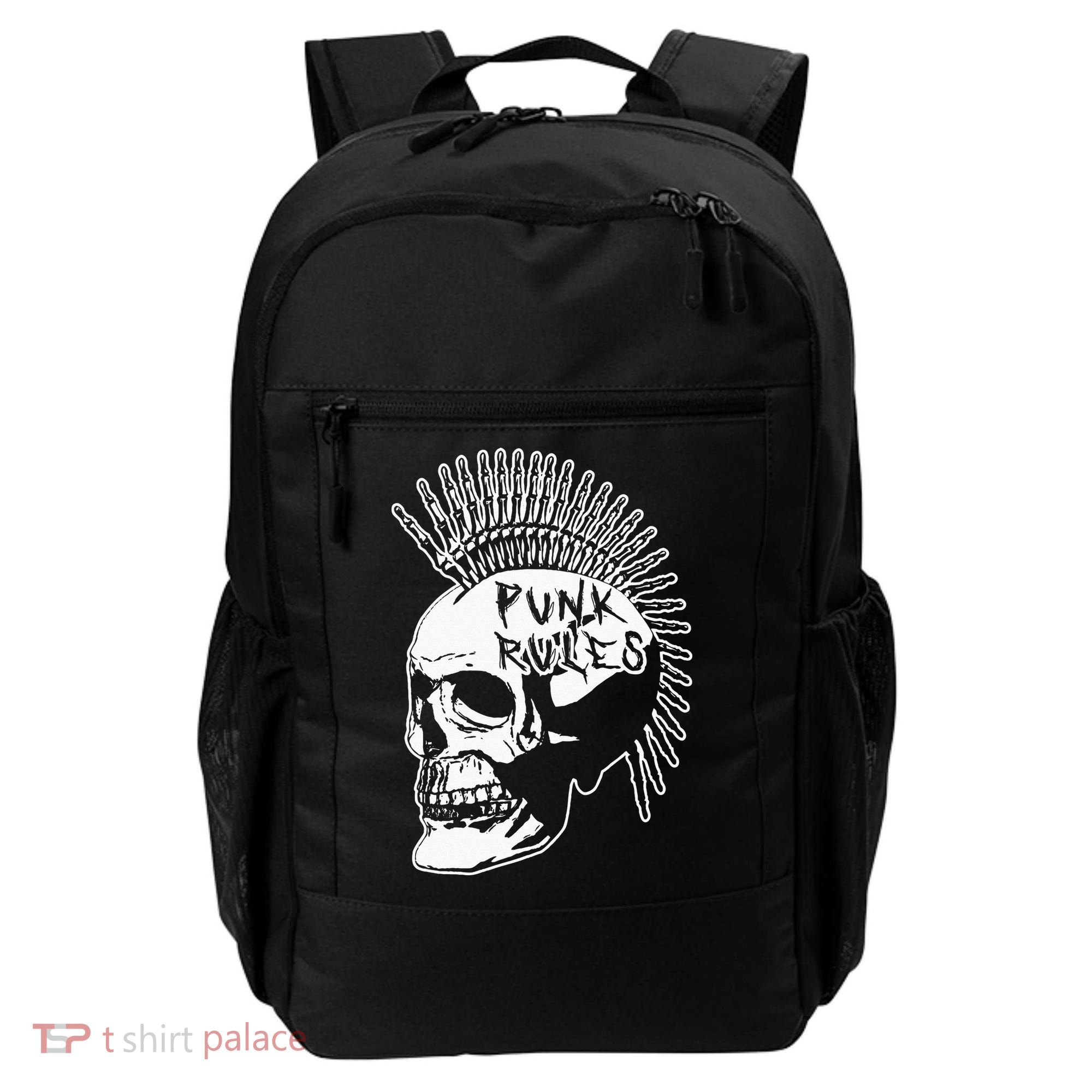 Punk Rock Rules Heavy Metal Skull Punker Rocker Mohawk Music Backpack