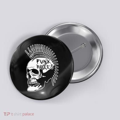Punk Rock Rules Heavy Metal Skull Punker Rocker Mohawk Music Button