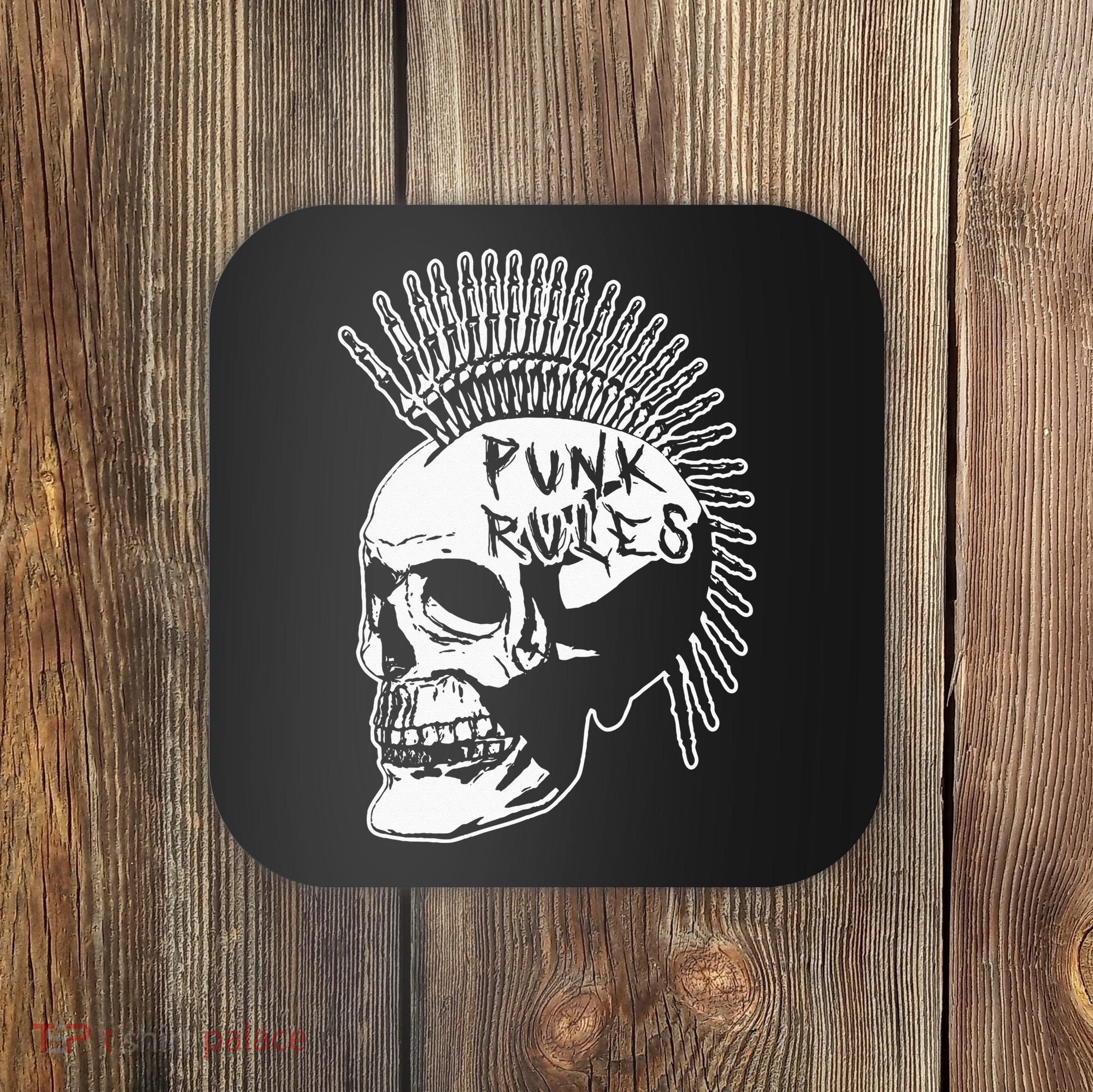 Punk Rock Rules Heavy Metal Skull Punker Rocker Mohawk Music Coaster
