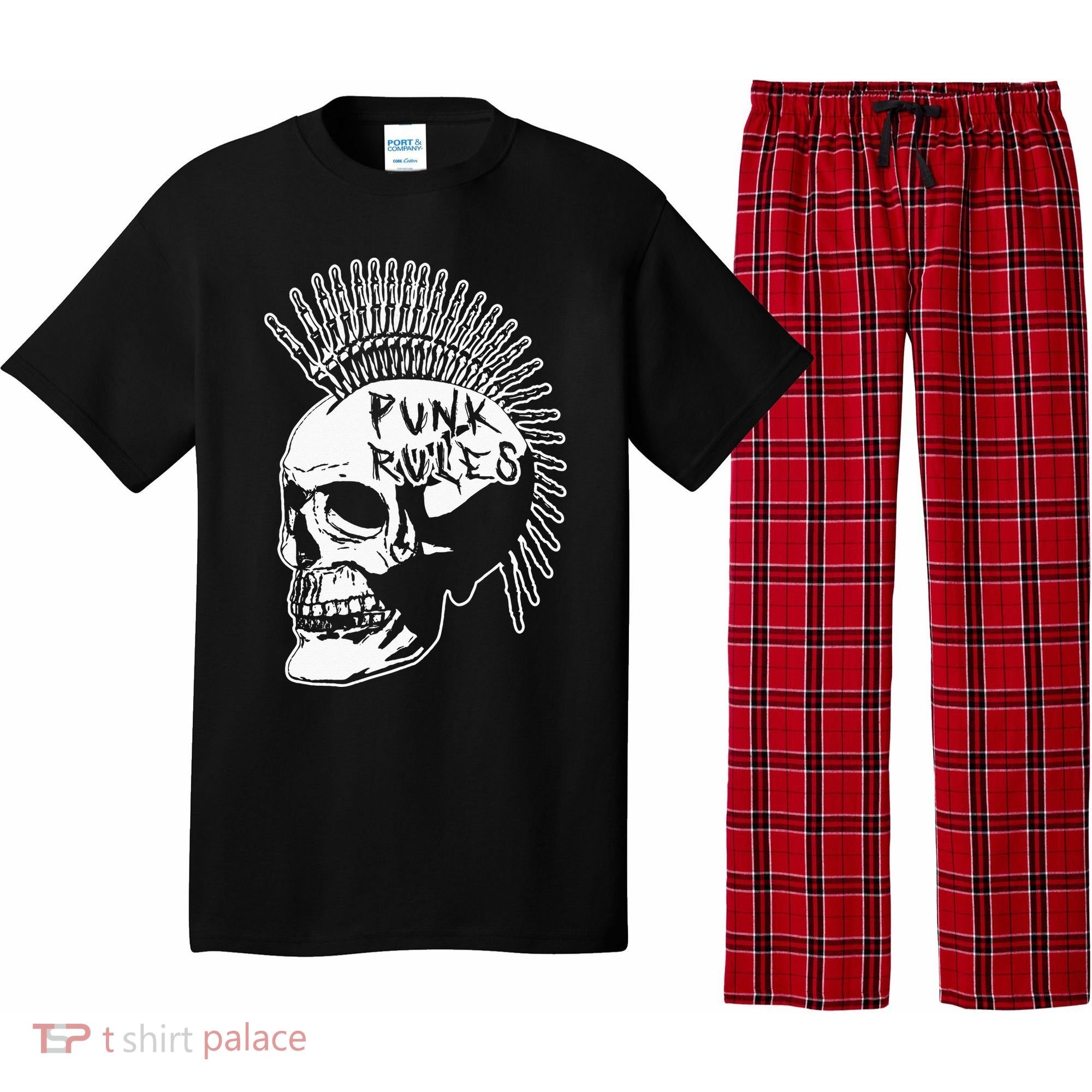 Punk Rock Rules Heavy Metal Skull Punker Rocker Mohawk Music Pajama Set