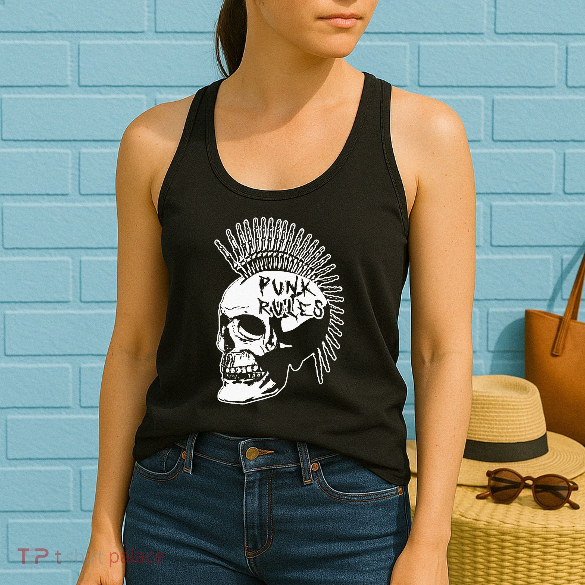 Punk Rock Rules Heavy Metal Skull Punker Rocker Mohawk Music Women's Tank Top