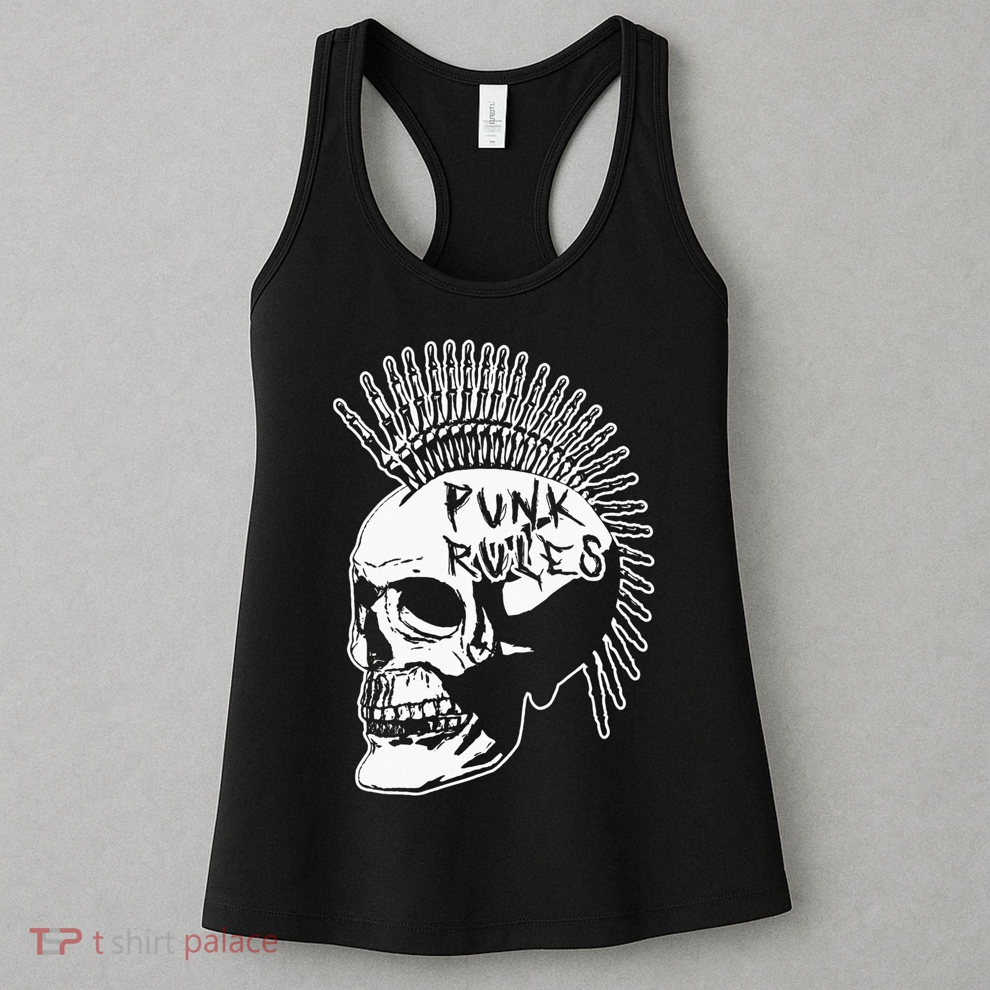 Punk Rock Rules Heavy Metal Skull Punker Rocker Mohawk Music Women's Tank Top