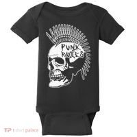 Punk Rock Rules Heavy Metal Skull Punker Rocker Mohawk Music Baby Bodysuit thumb 0