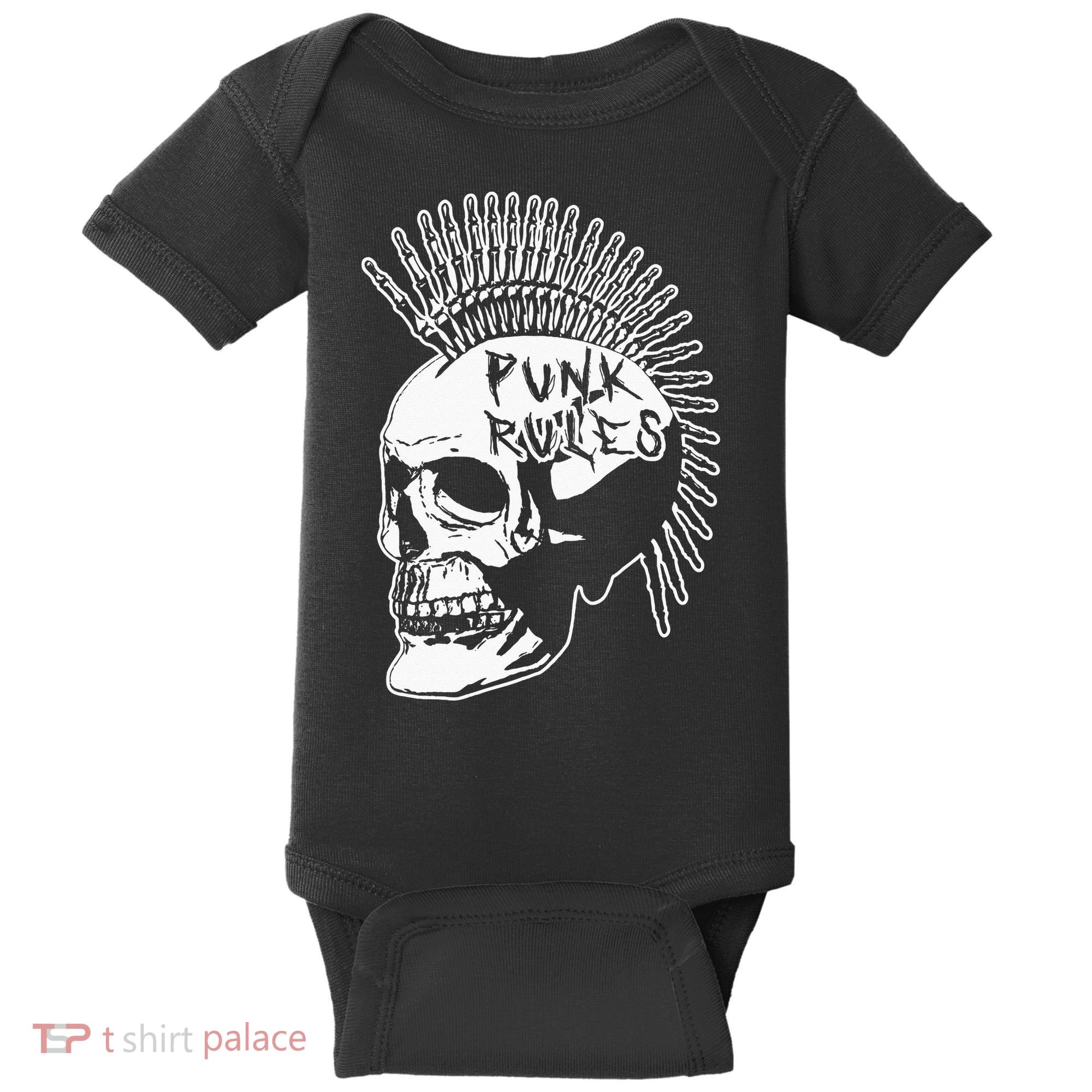 Punk Rock Rules Heavy Metal Skull Punker Rocker Mohawk Music Baby Bodysuit