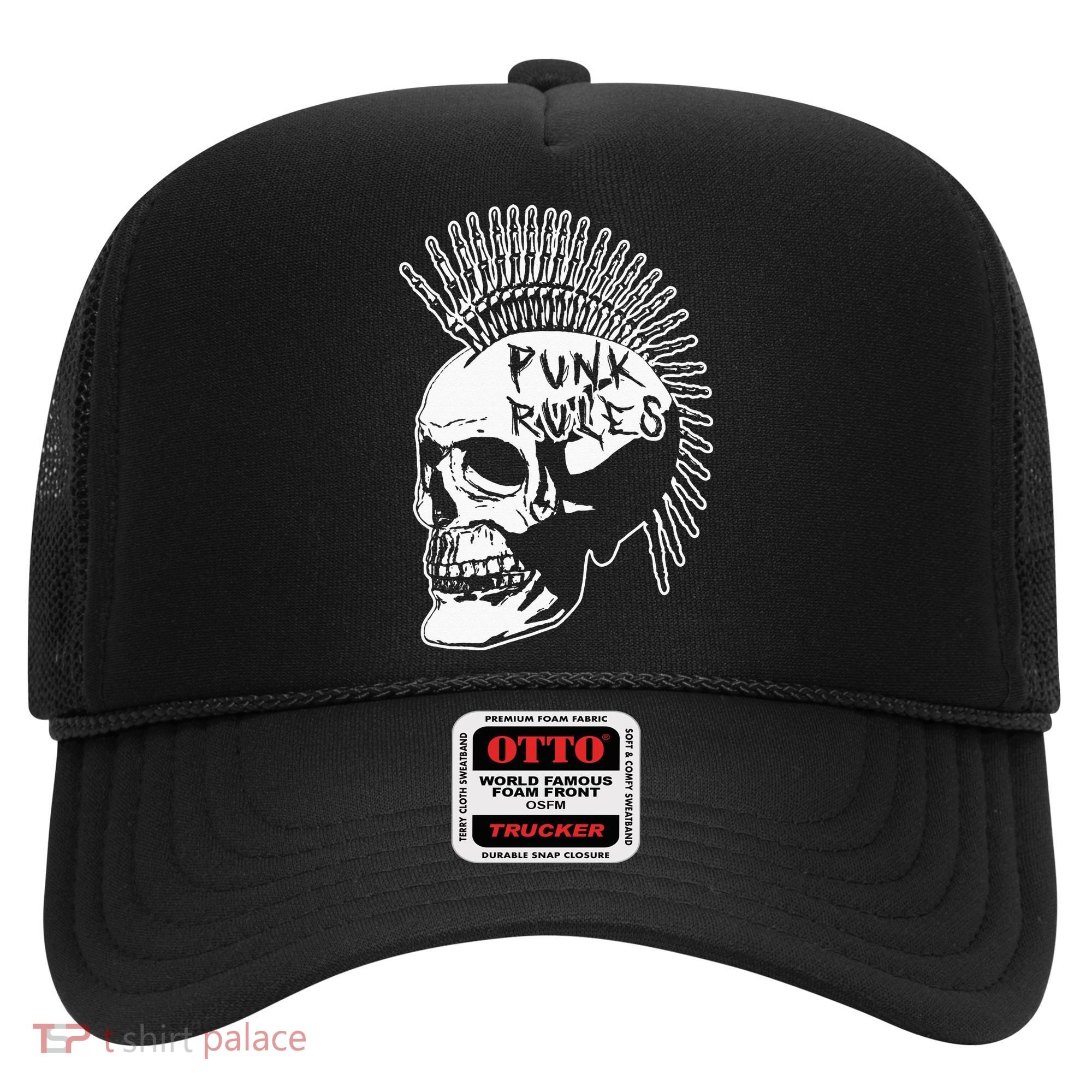 Punk Rock Rules Heavy Metal Skull Punker Rocker Mohawk Music Hat