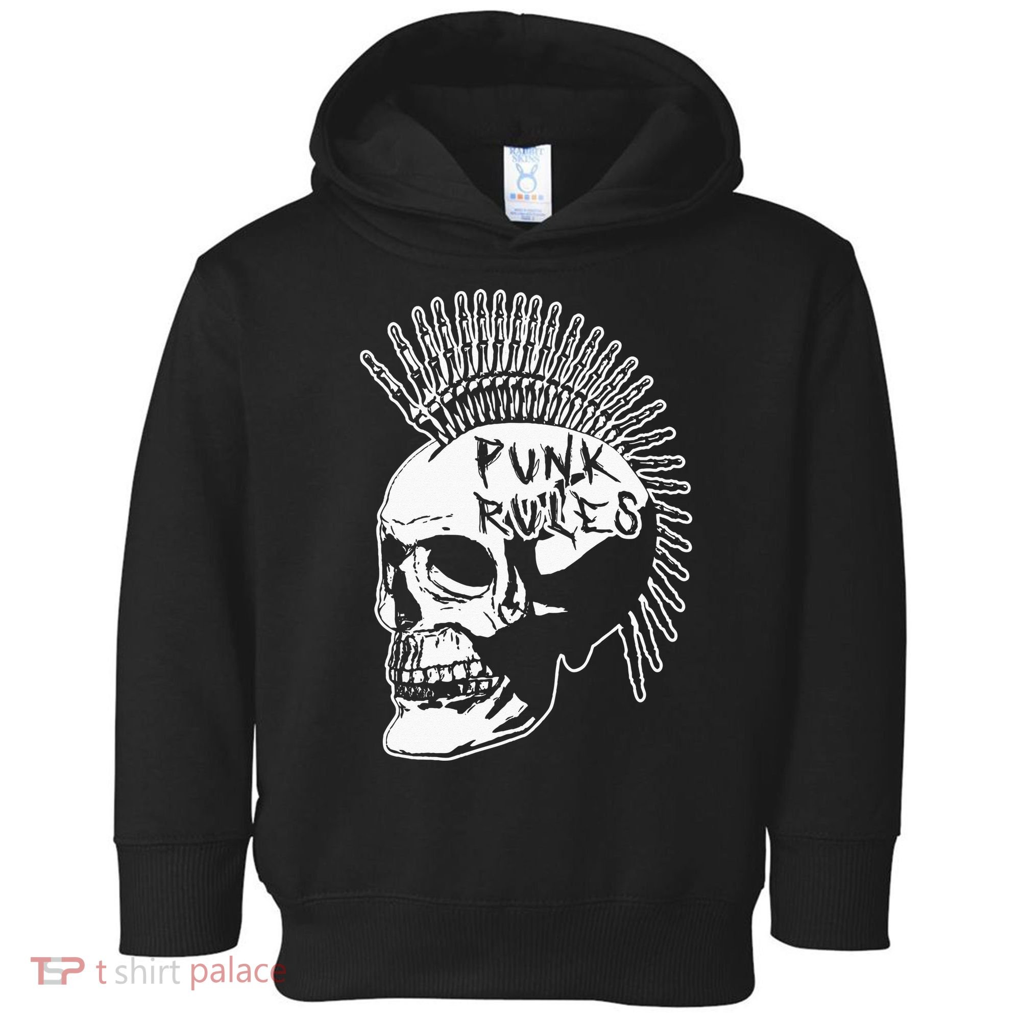Punk Rock Rules Heavy Metal Skull Punker Rocker Mohawk Music Toddler Hoodie